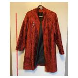 Tunique Nights Red Raw Silk Beaded Duster Coat L