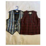 Eddie Bauer Wool Plaid & Woven Ribbon Vests 2Pc L