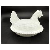 Milk Glass Hen on Nest Covered Dish