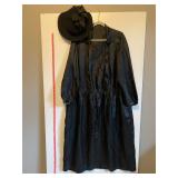 1920s Black Silk Satin Drop Waist Dress & Hat 2Pc