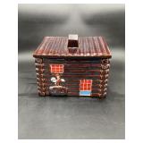 Log Cabin Rooster Ceramic Cookie Jar