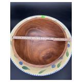 Wood Salad Bowl & Painted Serving Platter