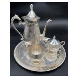 Silver Plated 4Piece Coffee & Tea Service Set Tray