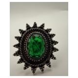 Emerald German Silver Ring Size 7
