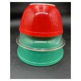 Pyrex 3-Pc Mixing Bowls Red Green Clear