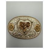 Crumrine Heart & Roses Western Belt Buckle