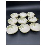 MCM Green Floral Handled Pottery Bowls
