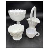 Milk Glass Basketweave Compotes & Basket