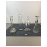 4 Clear Glass Bud & Trumpet Vases