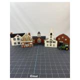 Folk Art Wooden Village Buildings & Tractor