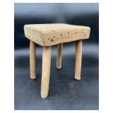 Primitive Hand Hewn Thick Slab 4 Leg Milking Stool