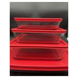 4 Pyrex Glass Dishes with Red Lids