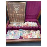 World Stamp Collection & Lincoln Cent Display