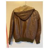 Chess King Leather Sherpa Hooded Bomber Jacket 36'