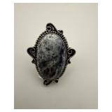 Dendrite Opal German Silver Ring Size 6