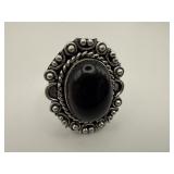 Black Onyx German Silver Ring Size 9