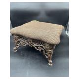 Cast Iron Rococo Footstool Upholstered Rose Apron