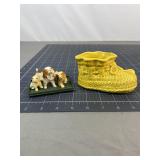 Ceramic Shoe Planter & Dog Figurine