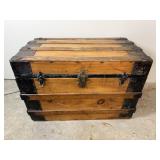 Antique Wood Slat Iron-Banded Steamer Trunk