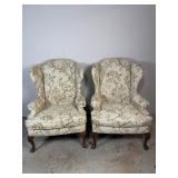 Pair Flexsteel Floral Wingback Chairs