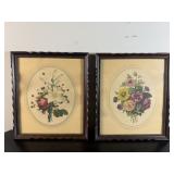 Pair Vintage Framed Floral Bouquet Prints