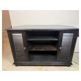 Dark Wood Louvered Media Console Cabinet