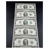 5 2017-A UNC $2.00 Bills In Numeric Order