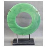 Faux Jade Disk in Metal Stand -Home Decor