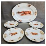 Bavarian Porcelain Lobster Platter & Plates (4)