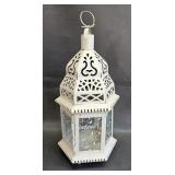 Candle Lantern / Luminary - White Metal & Glass