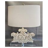 Art Nouveau Cast Lamp w/Lucite Base & Oval Shade