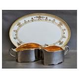 Noritake Platter w/Silvered & Gilt Cream & Sugar