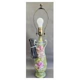 Hand Painted Porcelain Lamp w/Applique -NO Shade