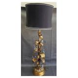 Gilded Metal Leaf Lamp w/Crystal Dangles