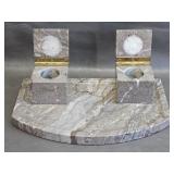 Gray Marble Inkwell Tray w/Glass Inserts