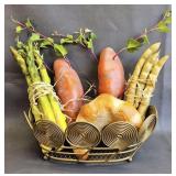 Faux Veggies & Bread in Metal Basket