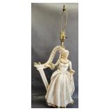 1958 Chalkware Lamp - Victorian Woman w/Harp