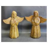Carved Wood Praying Angel Candle Holders (2)