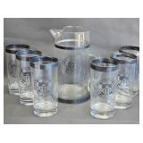 Vintage Silvered Glass Pitcher & Glasses - USC