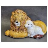 Vintage Plaster Lion & Lamb Figurine