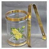 Glass Ice Bucket w/Tongs - Yellow Rose