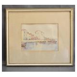 Small Watercolor Painting in Frame -Shore Village
