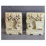 Carved Stone Book Ends -Vintage China -as is (chip