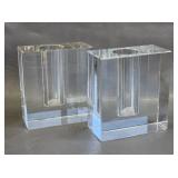 Crystal Block Candle Holders -chip on base corner