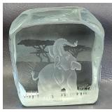 Sand Etched Glass Paperweight -Artist Signed