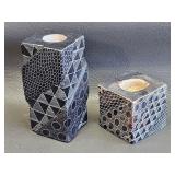 Carved Plaster Candle Holders w/ Sgrafitto Design