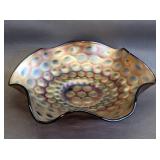 Blown Art Glass Bowl w/Bronze Lustre & Dot Pattern