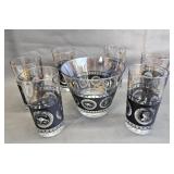 MCM Glass Ice Bucket & 6 Tumblers -Australian Coin