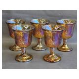 Amber Carnival Glass Goblets (5)