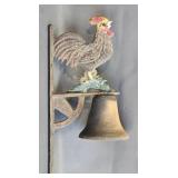 Cast Iron Rooster Bell w/Wall Mount Bracket